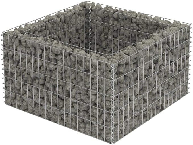 Galvanized Steel Gabion Planter Raised Bed Outdoor Garden Galvanized Steel Wire Mesh Grid Stone Wall Flower Raised Bed for Vegetables Flowers Plants 35.4x35.4x19.7
