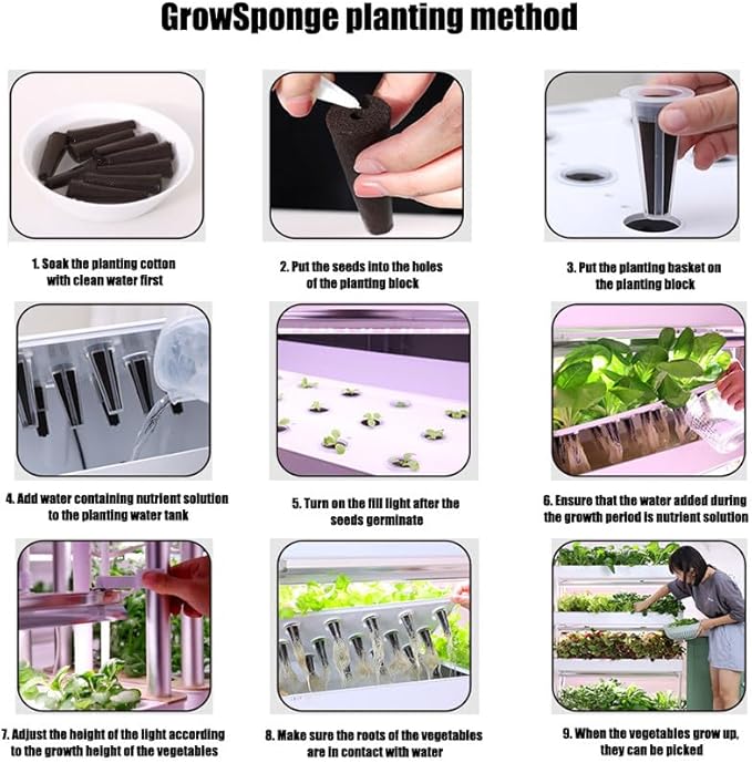 48/64/90/120 Hole Garden Hydroponic Growing Sys-tem With LED Light Aeroponic Garden Tower Hydroponics growing tower for Lettuce VegetablesGrowSponge-120holes
