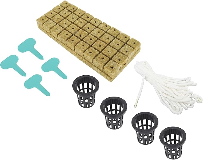 JTLB 72 Set 1 Inch Rockwool Cubes with 2 Inch Net Pots for Hydroponics Growing System Good Water Absorption Hydroponics Mesh Net Cup Kit for Home
