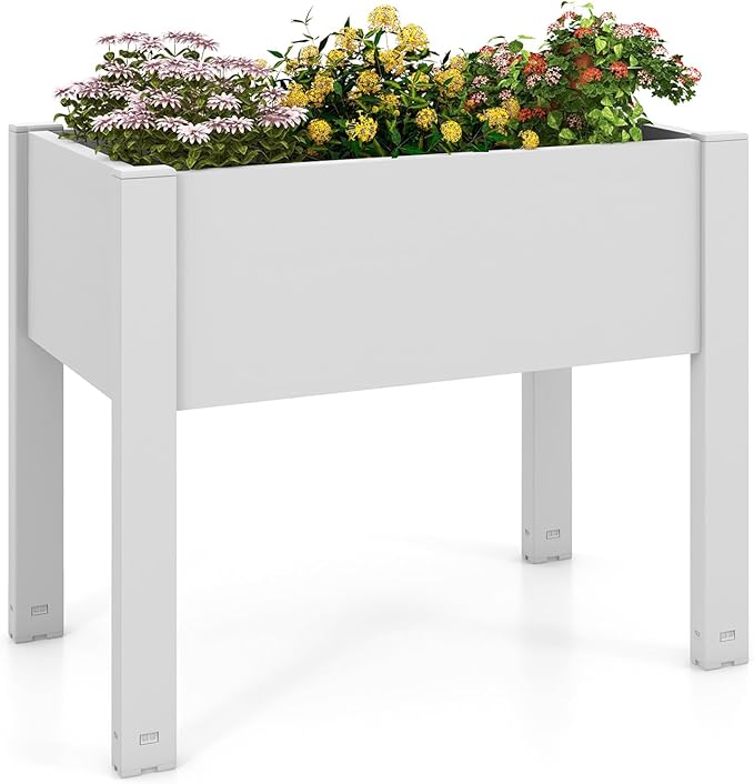 Giantex Raised Garden Bed with Legs Self-Watering Planter Box with Water Level Indicator Drainage Hole &amp Detachable Space Dividers Outdoor Plant Container for Flower Vegetable Fruit Herb