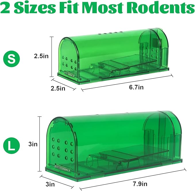 Large Humane Mouse Traps Reusable Rat Traps for Indoor/Outdoor - Safe for Kids/Pets and NO Kill for Small Rodent Voles Hamsters Moles That Works Catch and Release - 2 Pack