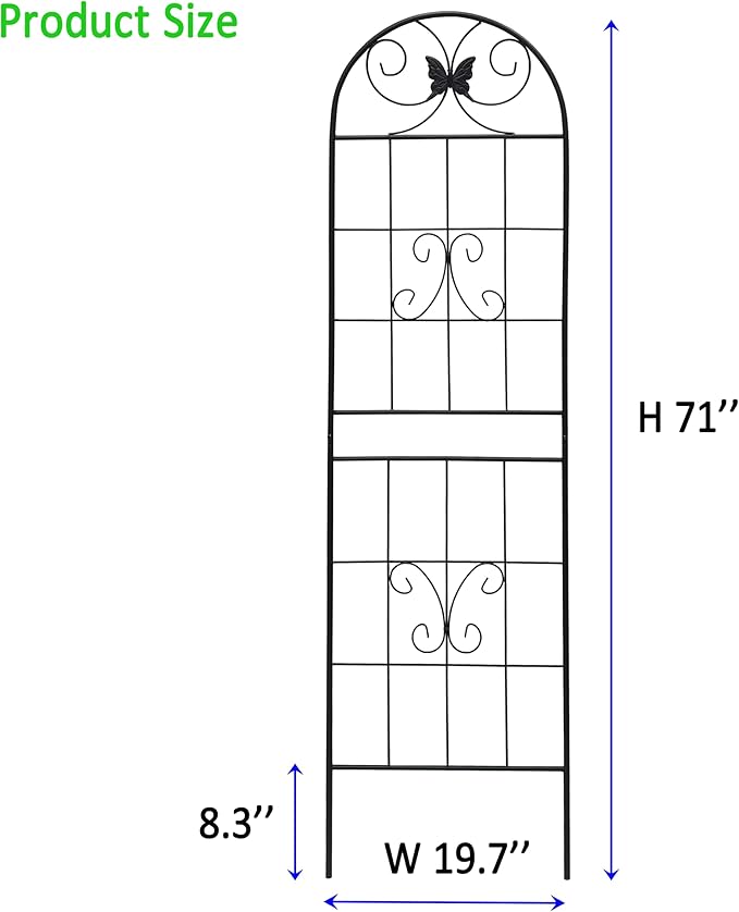 2 Pack Garden Trellises with Black Metal Coating Trellis for Climbing Plants Outdoor Roses Vegetables Vines Cucumbers-19.7×71 inches.