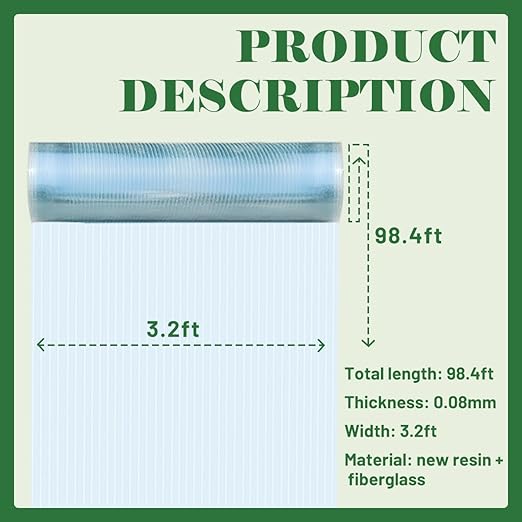 Polycarbonate Sheet 98.4Ft x 3.28FtDIY UV Resistant Polycarbonate Greenhouse PanelsInsulated Transparent Polycarbonate Roof Panels for Roof Farming Gardening Agriculture Courtyards Canopy