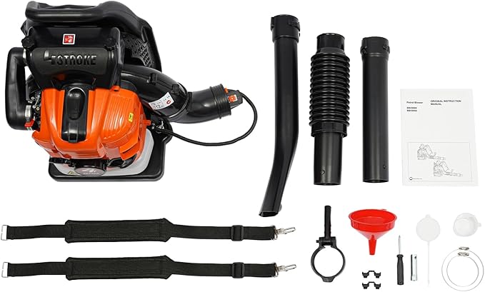 4-Stroke 75.6CC Backpack Gas Powered Leaf Blower 2.6KW Commercial Gasoline Grass Lawn Blower Heavy Duty Gas Leaf Blower with Air-Cooled &amp 1.9L Fuel Tank for Yard Lawn Care Snow Removal