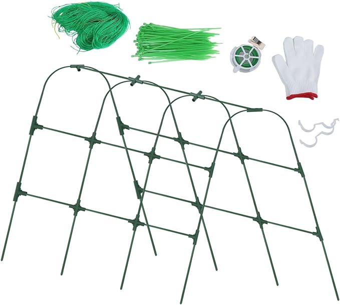 Garden Trellis Support for Raised Beds with U Shape Frame Plastic Coated Steel Construction for Climbing Vegetables and Flowers