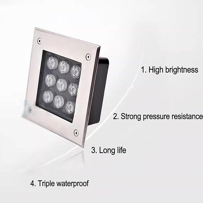 LED Landscape Lights - Outdoor Buried LightsSquare Embedded Ground Spotlight IP66 Waterproof LED Floor Lamp Step Walkway Decorative Lighting Ground Light EaWarm White-1W