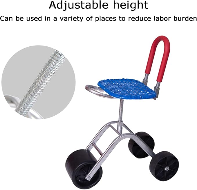Garden Stool with Wheels36-48cm Adjustable HeightRolling Gardening Cart Bearing 150kgfor Orchards Farms Home(Blue)
