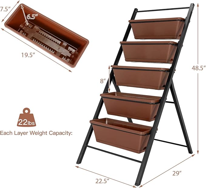 Safstar 5-Tier Vertical Raised Garden Bed Freestanding Garden Planter with 5 Container Boxes Elevated Planter for Vegetables Fruits Flowers Herbs Good for Indoor &amp Outdoor Use (Brown 2)