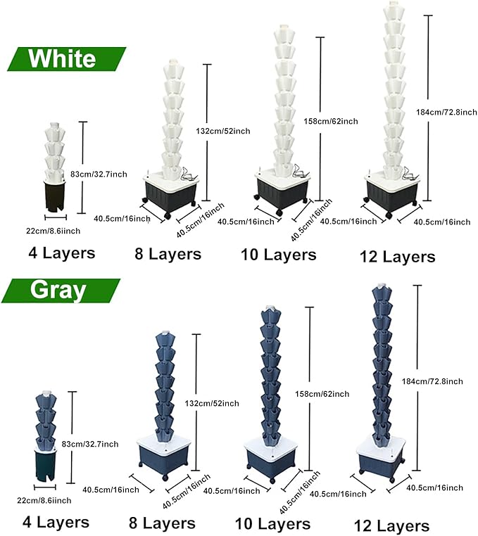 Hydroponic Tower With Pump System Hydroponics Growing System Kit Tower Outdoor Indoor Vertical Garden Home Hydroponic Germination For Fruit &amp Vegetablewith Mov(Size:12 Layers (60 Holes)Color:G