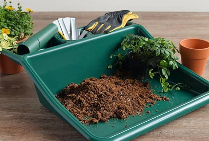 Garden Compact Tidy Tray – Green 19 L x 19.5 W x 6 H – Sturdy One-Piece Potting Tray Indoor/Outdoor Gardening Recycled Plastic Lightweight Versatile Use