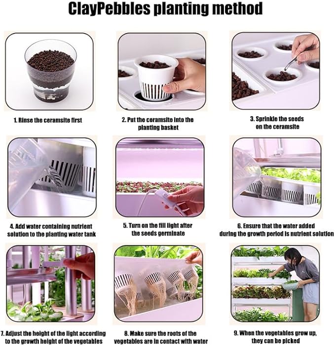 Indoor Hydroponic Growing Sys-tem Hydroponics growing tower Aeroponic Garden Tower with LED Light for Offices Hotel HomeClayPebbles-48holes