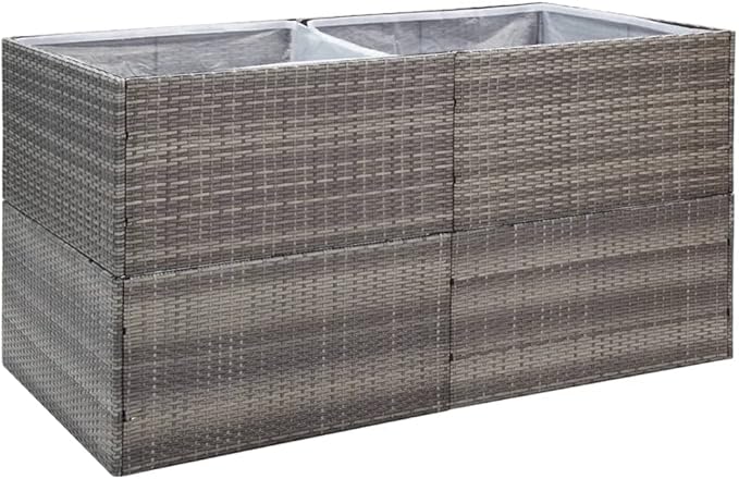 61.8x31.5 in Large Grey Rectangular Garden Planter Box Powder-Coated Steel &amp PE Rattan Raised Bed with Open Bottom for Outdoor Patio Balcony Deck