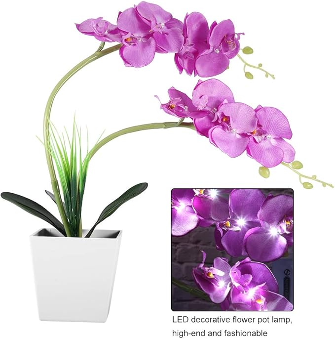 9LED Artificial Flower Pot Lamp Simulation Phalaenopsis Bonsai Light Foldable LED Decorative Flower Lamp with Bright White LEDs for Indoor Outdoor Home Decoration