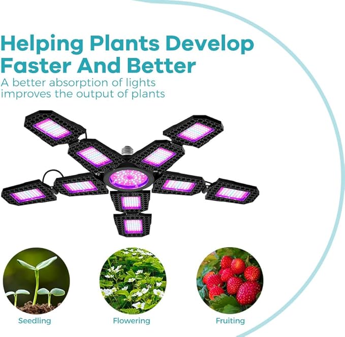 4Pack 200W Indoor Plant Light 100-277V Seeds Planting Bulbs E26/E27 Greenhouse Hydroponic Fill Lights Adjustable Foldable Panel Seeds Fruits Flowers Potting Cactus Succulent UV/IR Cultivate Lighting
