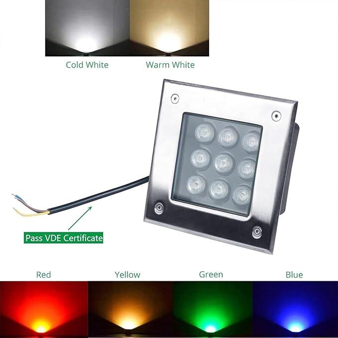 Ground LED Landscape Lights - Recessed Underwater Light Ground Led Lights Square Buried Light IP67 Waterproof Floor Spotlight for Gardens StairsBlue-36W