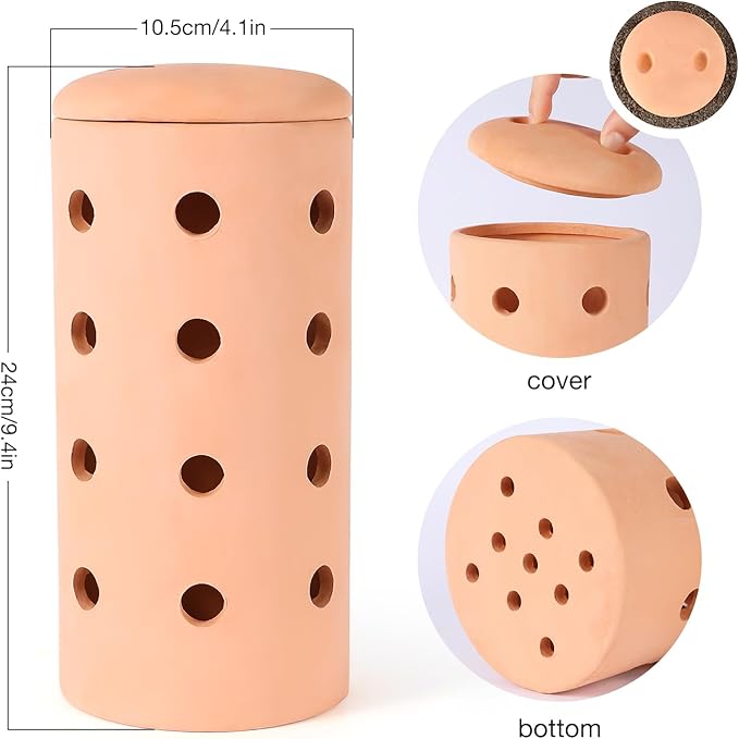 2pcs Underground Compost Bin 10 * 4.13 * 4.13Inch Garden Worm Farm Outdoor for Organic Refuse Red Pottery Ceramics Compost Bin with Holes and Lid Clay for Garden