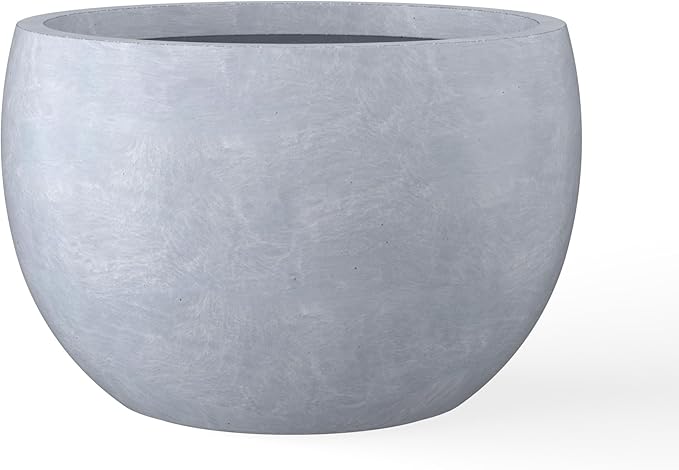 Kante 19.9 Dia Lightweight Concrete Outdoor Round Bowl Planter Outdoor/Indoor Large Planters Pots with Drainage Hole for Garden Patio Balcony Deck Living Room Slate Gray