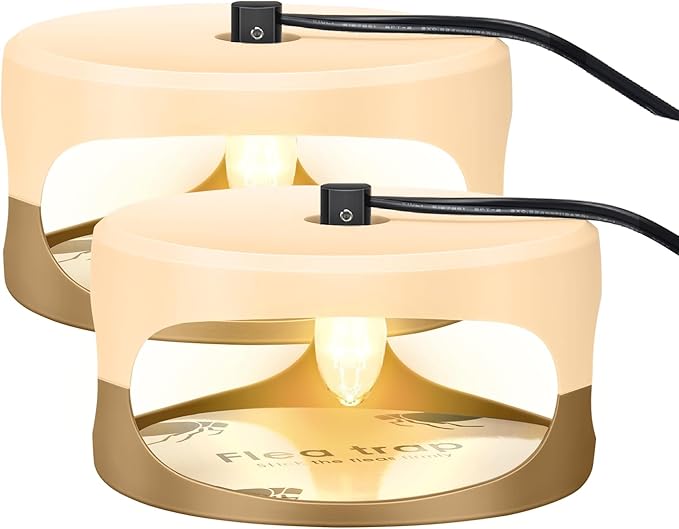 Flea Trap for Inside Your Home 2 Packs - Premium Electric Flea Traps Natural and Child-Friendly Indoor Control for Home &amp Garage with 5 Glue Disc Refills and 5 Lightbulbs (Beige)