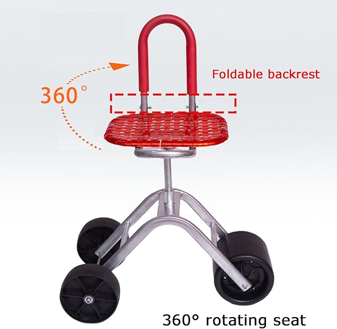 Gardening Seat with WheelsRolling Stool 36-48cm Adjustable Height Portable Storagefor Lawn Yard Patio Home(Green)