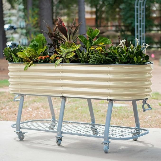 Vego garden 2 x 6 ft Raised Garden Bed with Legs and Wicking Cell System - Perfect for Gardening Vegetables Herbs and Flowers on The Patio - Outdoor &amp Indoor Elevated Planter Box - Olive Green