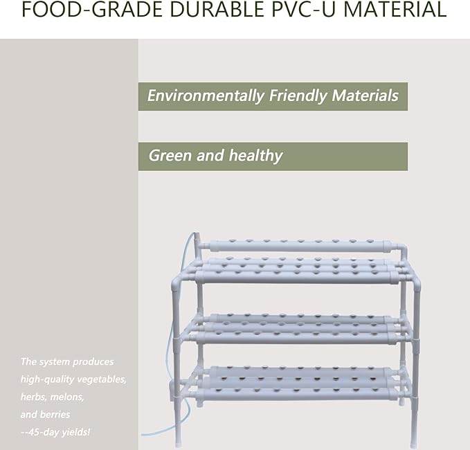 INTBUYING Hydroponics Growing System 90 Holes10 Pipes 3 Layers Plant Site Grow Kit Food-Grade PVC-U Pipes Hydroponic Gardending System with Water Pump Nest Basket and Sponge