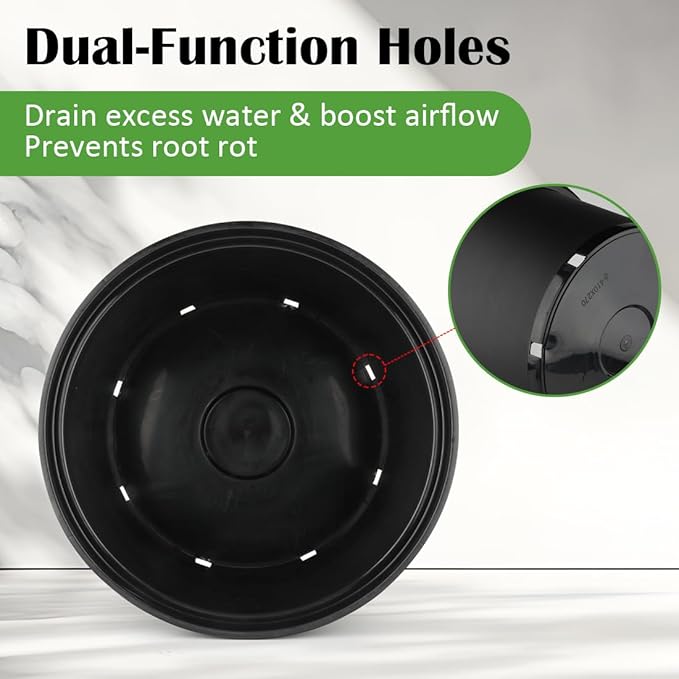 10 Gallon Plastic Nursery Pots 16 Inch Round Plant Pots with Drainage Holes 5 Pack Large Garden Flower Pots for Outdoor Indoor Plants Gardening Gifts for Women Black