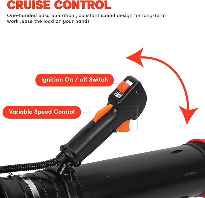 4-Cycle High Power Gas Backpack Leaf Blower5HP - 75.6CC Engine 750CFM Tornado-Like Airflow Adjustable Speed Ergonomic Design for Effortless Leaves Snow and Debris Cleanup