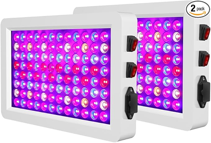 2pcs 300W LED Growth Lights Red Blue Full Spectrum Plant Lamps 192Led Veg/Bloom Modes Dimmable Warm White Light Greenhouse Hydroponics 100-277V Indoor IR Seeds Cultivation Lighting with Hook US Plug