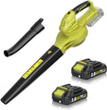 SEYVUM Leaf Blower 20V Cordless Blower with 2 x 2.0Ah Battery Electric Leaf Blowers for Lawn Care 350 CFM 150 MPH Battery Powered Leaf Blower for Patio Garden Cleaning Fast Charger Lemon Green