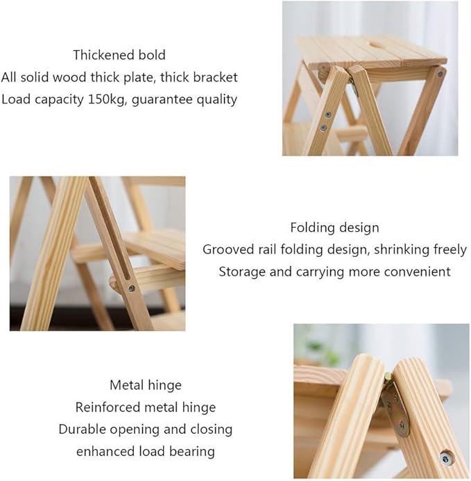 Foldable Wooden Garden Bench Seat with Insulation Step Stool and Flower Pot Display