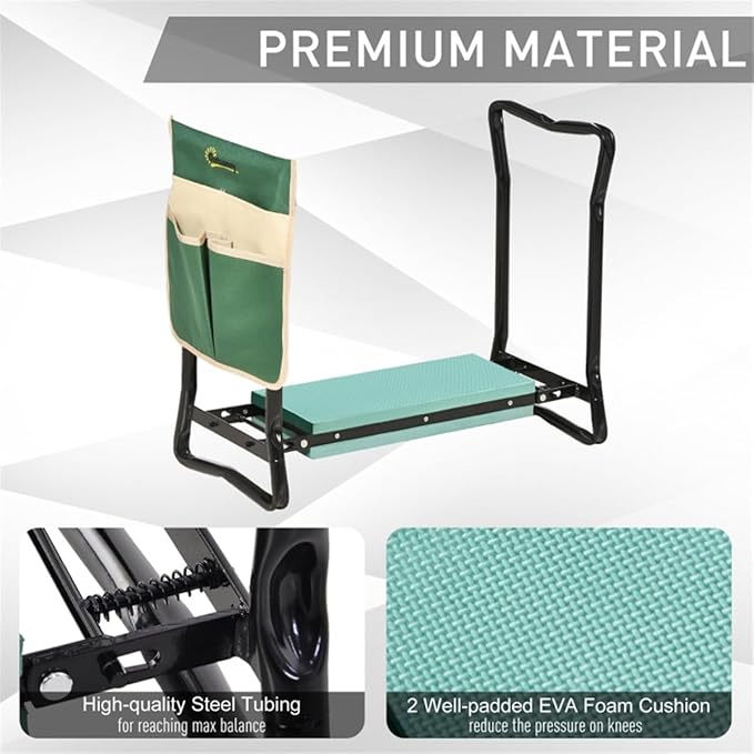Versatile Garden Kneeler and Seat with Padded Cushion Sturdy Steel Frame Removable Tool Bag for Easy Planting and Weeding