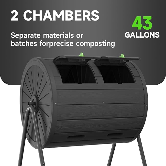 37.5 Gal Compost Tumbler - Leakproof Resin Compost Bin Outdoor | Odorless Aerating Compost for Backyard &amp Organic Gardens