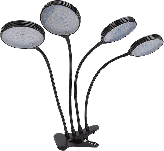 60W 4 Head LED Plant Light for Indoor Growing with USB Power - 360° Adjustable Clip - On Grow Lamp 5 Dimmable Modes Waterproof Design for Plants