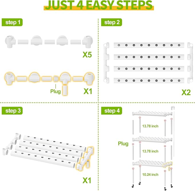 SPECILITE Hydroponics Growing System with Wheels 3-Tier 108 Plant Sites Food-Grade PVC-U Pipes Gardening kit for Leafy Vegetables Lettuce Herbs Water Pump Indoor Outdoor