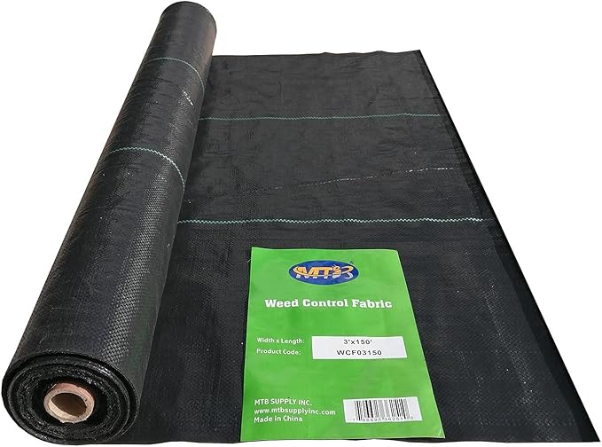 MTB Supply 3 Ft Width by 150 Ft Length Landscape Fabric Woven Weed Barrier PP Black