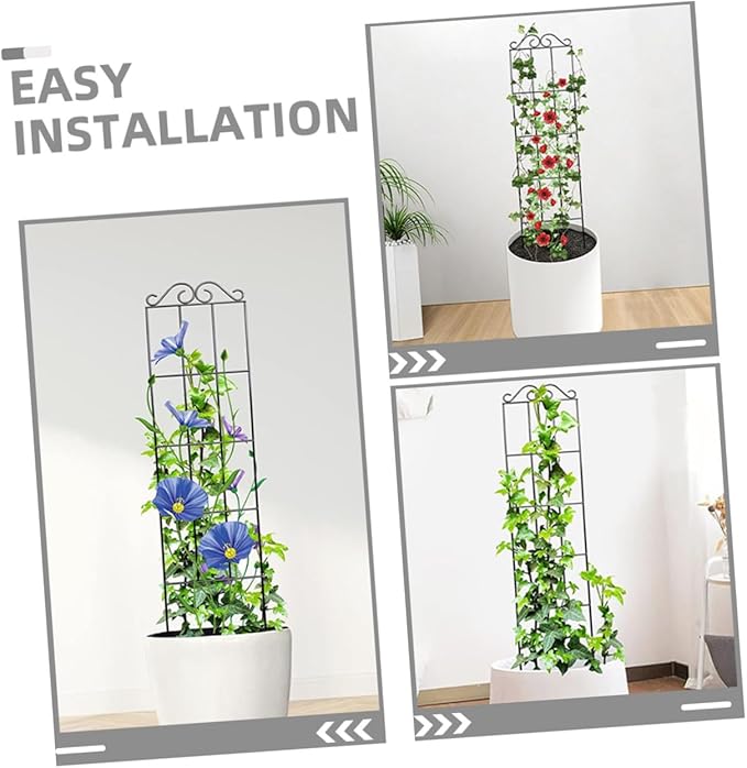 4pcs Garden Plant Climbing Frame Trellis Support 50x15cm Black Metal for Indoor Outdoor Potted Vines and Flower Climbing