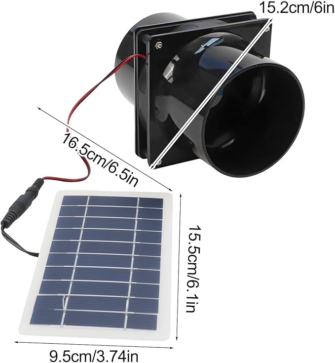 10W 12V Solar Exhaust Fan Kit With Round Duct And ABS Housing Solar Panel Powered Ventilation For RV Attic Greenhouse Boat(black)