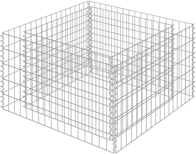 Gabion Raised Garden Bed Silver Galvanized Steel 35.4 x 35.4 x 19.7 Inch Square Planter for Outdoor Plants Durable Metal Structure