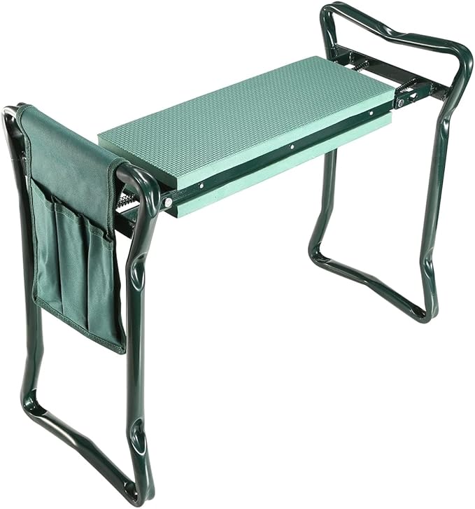 Foldable Garden Kneeler Seat w/ Kneeling Soft Cushion Pad Tools Pouch Portable Gardener Kneeling Bench Stool