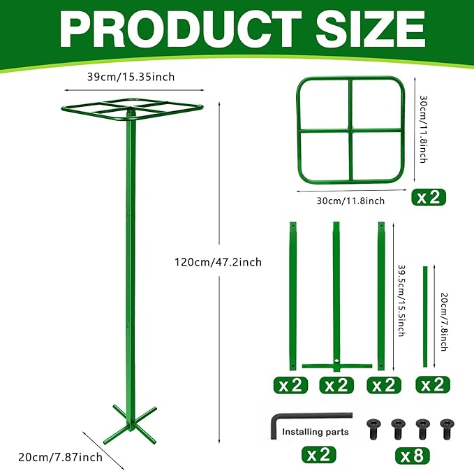 2 Pack Adjustable Dragon Fruit Trellis 12x12x50 Dragon Fruit Trellis Metal Climbing Plant Support Frame Cactus Tower Plant Cage for Vertical Gardening Vegetable Garden Outdoor Green