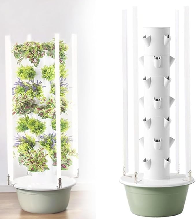 Smart Hydroponic Tower Garden for Indoor/Outdoor Use – Vertical Aeroponic Growing Kit for Herbs Fruits and Vegetables with 5/7/9 Layers 20 Holes Smart Timer and Silent Water Pump –(Color:20holes)
