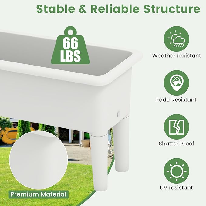 2 Pcs Raised Planter Bed Elevated Planter Boxes with Removable Legs Plastic Planter Bed for Gardening Backyard &amp Deck (Greyish-White)
