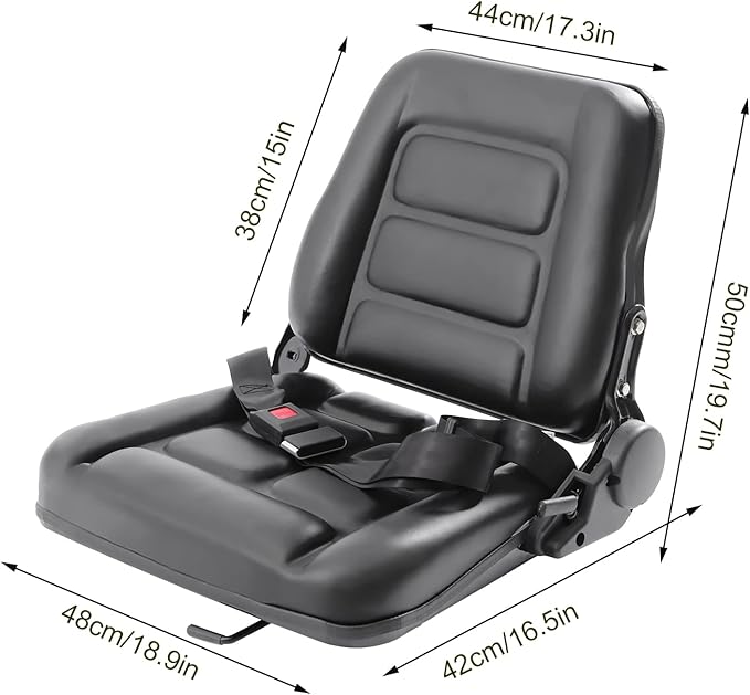 Universal Forklift Seat Forklift Seat with Ordinary Safety Belt &amp Adjustable Backrest Foldable Lawn Mower Seat with Pre-Drilled Holes for Garden Excavator Bulldozer Trencher (B)