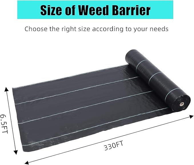 6.5ft x 330ft Weed Barrier Landscape Fabric Heavy Duty Premium 3.2oz Ground Cover Weed Block Gardening Mat Easy Setup &amp Superior Weed Control
