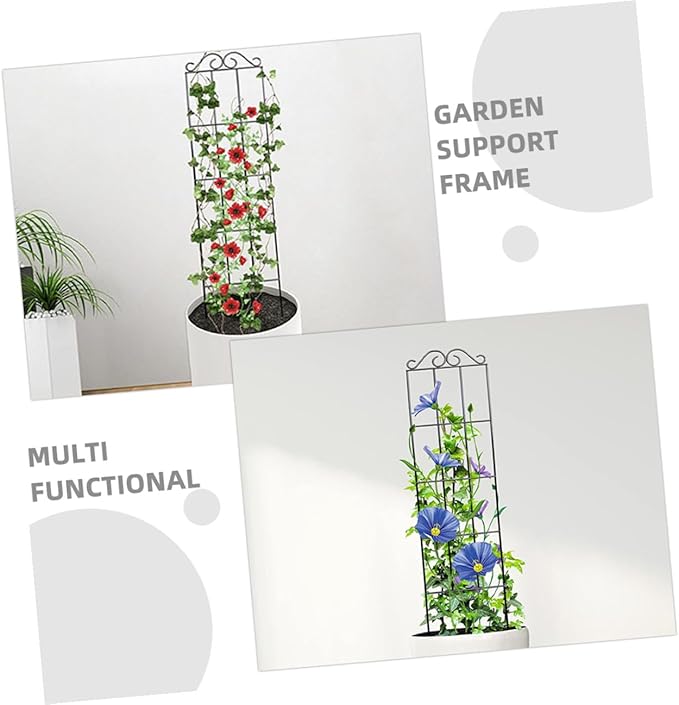 minkissy 4pcs Metal Garden Plant Climbing Trellis Frame for Vines and Flowers 50x15cm Black Plant Support for Indoor Outdoor and Garden