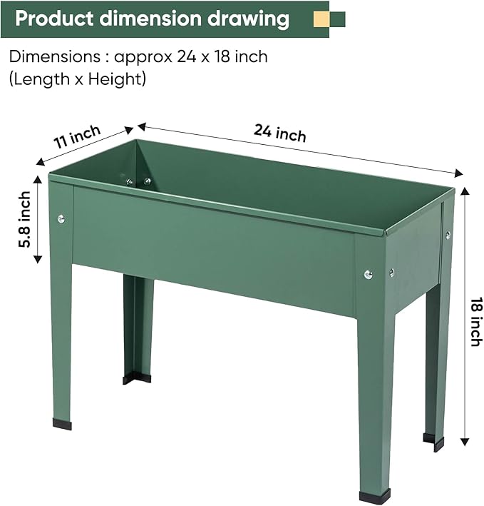 Raised Garden Bed Elevated Planter Green Metal Plant Box with Legs Standing Garden Stand Drainage Holes Green