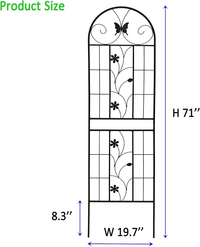 2 Pack Large Garden Trellis Heavy Duty Rustproof Iron Plant Trellis for Potted Plant Support Metal Climbing Rose Trellis Vine Vegetable CucumberBlack-71 H x 19.7 W