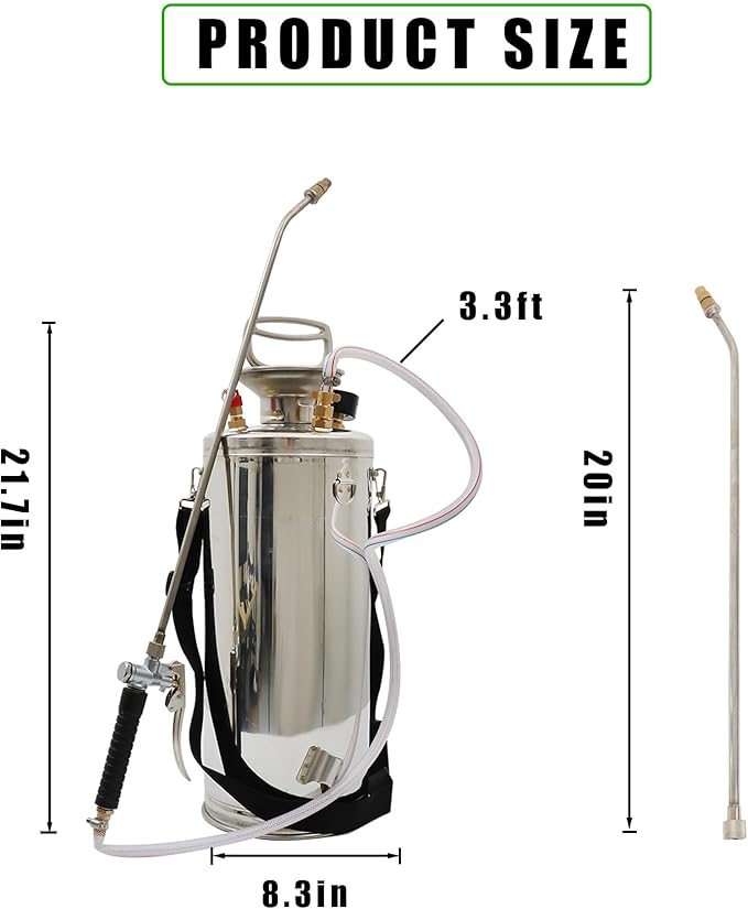 HOSTIC 2 Gallon Stainless Steel Sprayer Hand Pump Sprayer with Pressure Gauge Safety Valve Adjustable Nozzle for Gardening Lawn and Cleaning