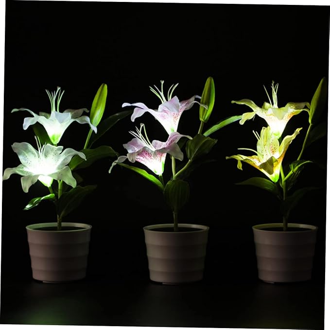 ABOOFAN Solar LED Artificial Lily Flower Light Waterproof Decorative Garden Lamp Solar Light for Outdoor and Indoor Flower Highlight