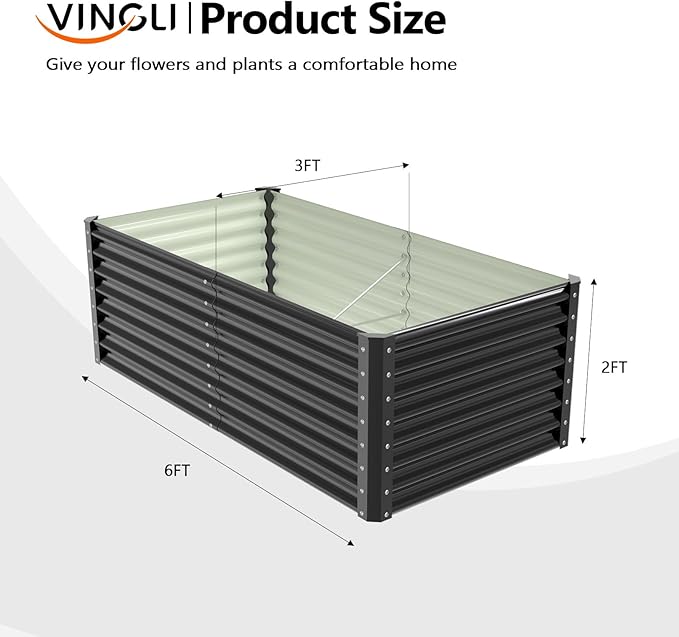VINGLI Galvanized Raised Garden Beds Outdoor 6x3x2 Ft 8x4x2 Ft Lager Metal Planter Raised Beds for Planting Vegetables Flowers Herb (6 * 3 * 2（Square）)